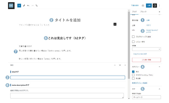 ブログの書き方とコツ。WordPress（グーテンベルグ）ブログの書き方。砺波ホームページ作成のマニュアル。